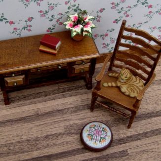 Elizabeth dollhouse miniature needlepoint footstool accessories petit point embroidery