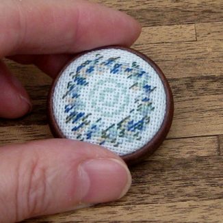 Kate blue foot stool dollhouse miniature needlepoint accessories petit point embroidery