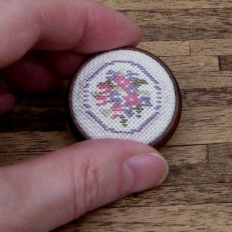 Lilian pink foot stool dollhouse miniature needlepoint accessories petit point embroidery