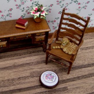 Lilian pink foot stool dollhouse miniature needlepoint accessories petit point embroidery