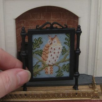 Little owl fire screen miniature petit point dollhouse needlepoint furniture kit