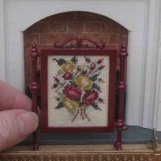 Summer roses fire screen miniature petit point dollhouse needlepoint furniture kit
