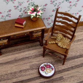 Summer roses foot stool dollhouse miniature needlepoint accessories petit point embroidery