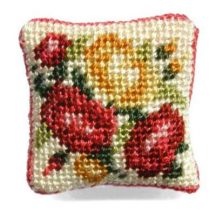 Summer Roses dollhouse needlepoint cushion kit