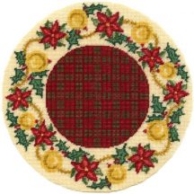 Dollhouse needlepoint Christmas tree mat - Poinsettia Garland