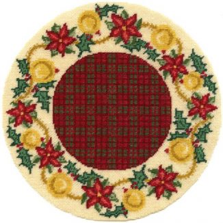 Dollhouse needlepoint Christmas tree mat - Poinsettia Garland