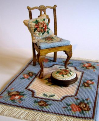 Alice blue small carpet rug dollhouse miniature needlepoint half cross stitch kit