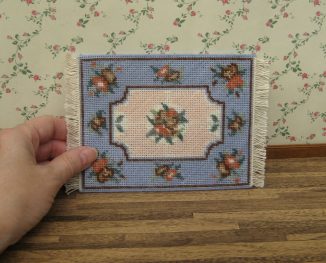 Alice blue small carpet rug dollhouse miniature needlepoint half cross stitch kit