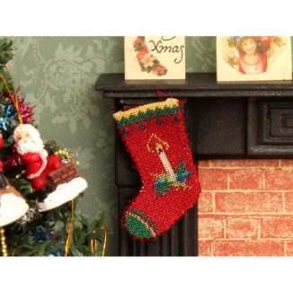 Dollhouse needlepoint Candle Christmas stocking bedroom fireplace