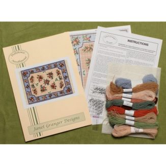 Dollhouse needlepoint carpet rug Alice blue kit contents