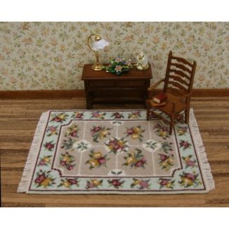 Dollhouse needlepoint carpet rug Alice green living room furniture
