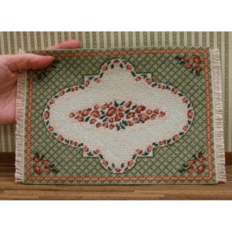 Dollhouse needlepoint carpet rug Barbara green large tent stitch completed