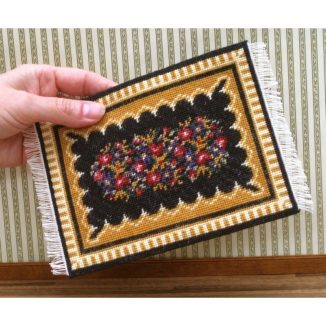 Dollhouse needlepoint carpet rug Berlin woolwork small tent stitch fringe