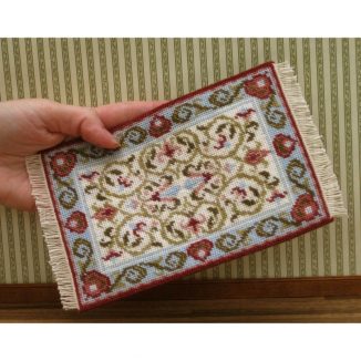 Dollhouse needlepoint carpet rug Prudence cream tent stitch fringe