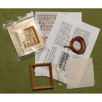 Dollhouse needlepoint sampler Hearts and flowers kit contents