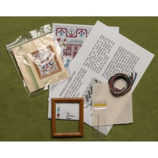 Dollhouse needlepoint sampler Peacock kit contents