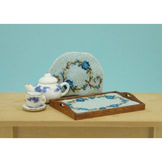 Flower ring blue dollhouse needlepoint tray cloth petit point embroidery kit decoration