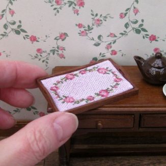Flower ring pink dollhouse needlepoint tray cloth petit point embroidery kit decoration