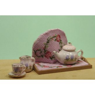 Flower ring pink teacosy dollhouse needlepoint petit point embroidery kit decoration