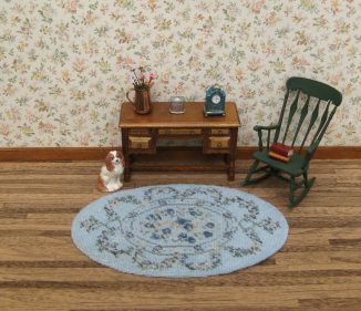 Kate oval blue carpet rug dollhouse miniature needlepoint embroidery kit