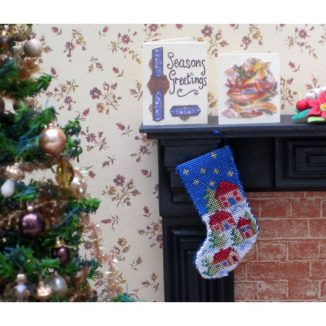 Snowy village Christmas stocking kit dollhouse needlepoint embroidery accessories