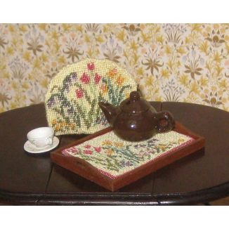 Spring blooms dollhouse needlepoint tray cloth petit point embroidery kit decoration