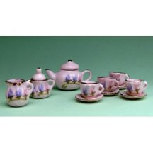 Dollhouse scale tea set (freesias on pink)