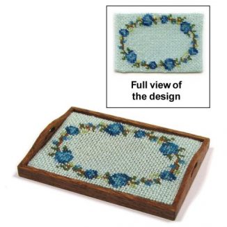 Dollhouse needlepoint tray cloth kit - Flower ring blue