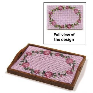 Dollhouse needlepoint tray cloth kit - Flower ring pink