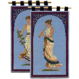 Grecian Lady & Musician double pack dollhouse needlepoint wallhanging kits