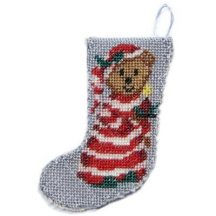 Dollhouse needlepoint Christmas stocking kit - Bedtime Bear