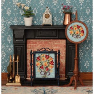Spring flowers dollhouse needlepoint embroidery fire screen pole screen furniture kit