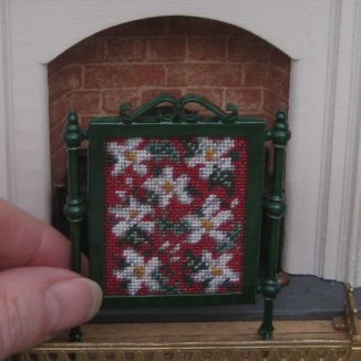 Winter fire screen miniature petit point dollhouse needlepoint furniture kit