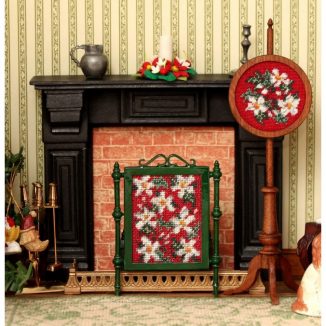 Winter wreath dollhouse needlepoint embroidery fire screen pole screen furniture kit