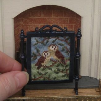 Two owls fire screen miniature petit point dollhouse needlepoint furniture kit